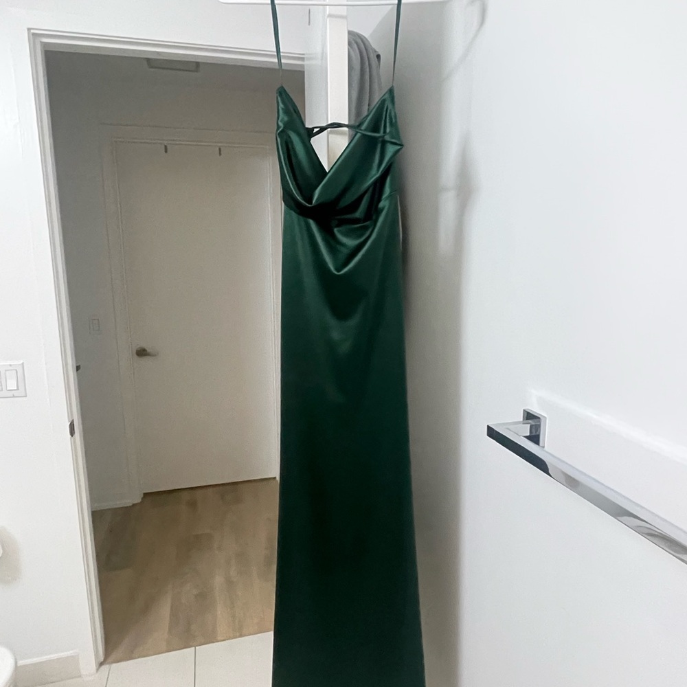 Windsor Emerald Green Satin Prom Dress - Picture 7 of 10